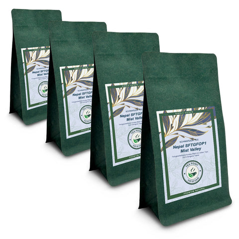 SET 4 x Nepal SFTGFOP1 Mist Valley (4 x 100 g) | Schwarzer  Tee | Ziptüte mit Aromaventil