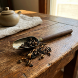 Teemaßlöffel aus Sandelholz und edler Metalllegierung